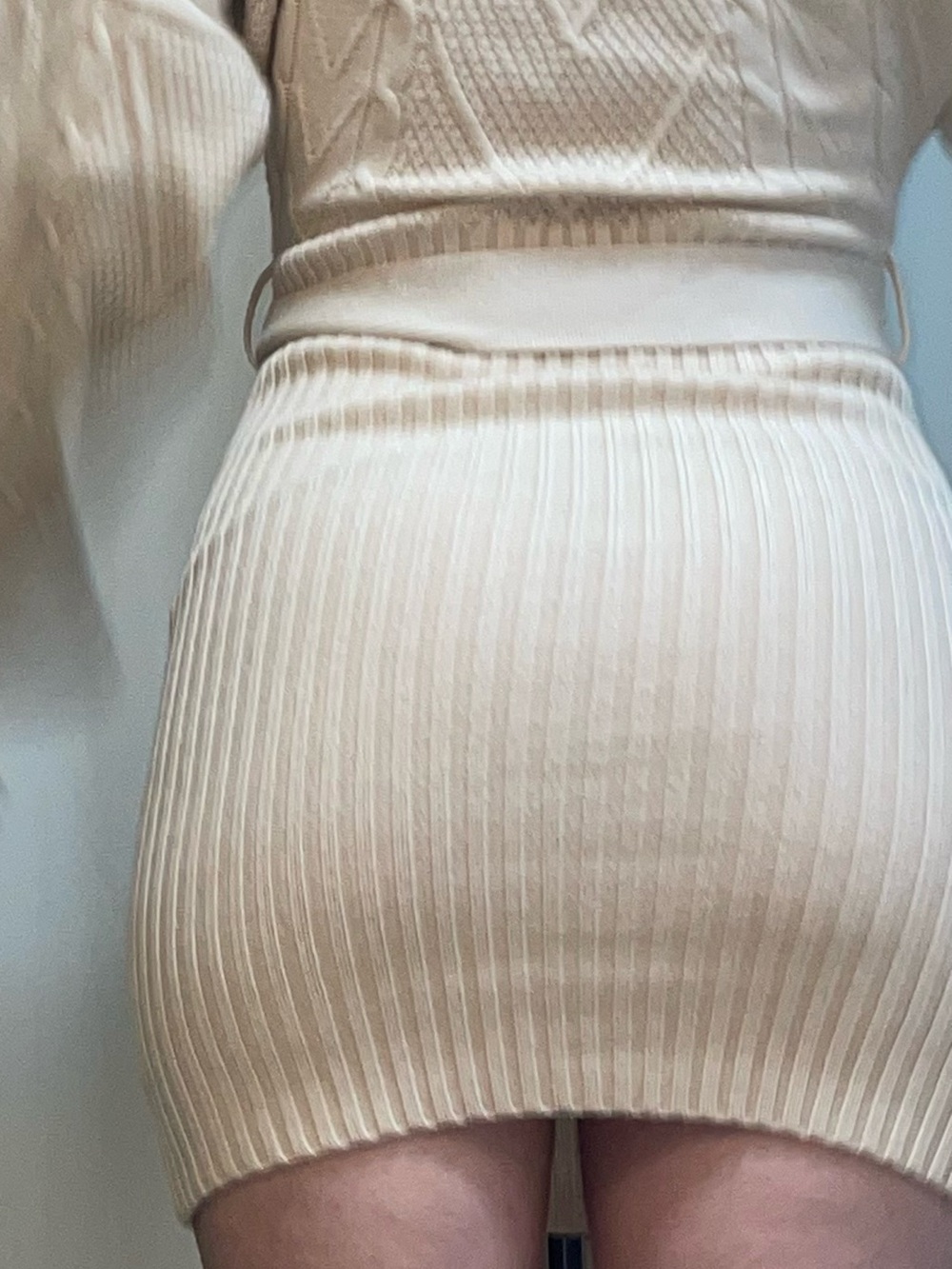 Cream Cable-Knit Wrap Sweater Dress with Waist Tie - Picture 2 of 2